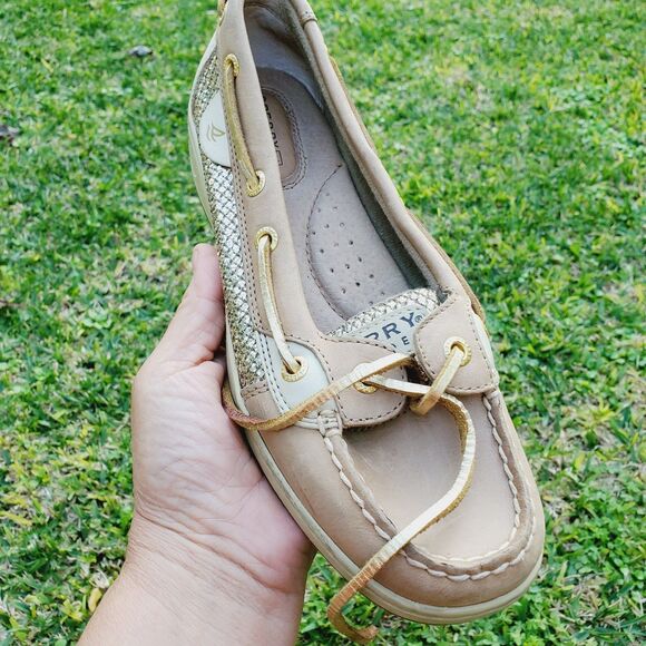 Women's Sperry Top Sider 9101759 Tan w/ Gold Sparke Boat Shoes - Size 6.5M - Picture 4 of 10